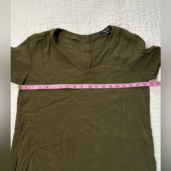 Madewell Green Olive Mini Dress V-Neck Button Back Size S - Picture 7 of 14